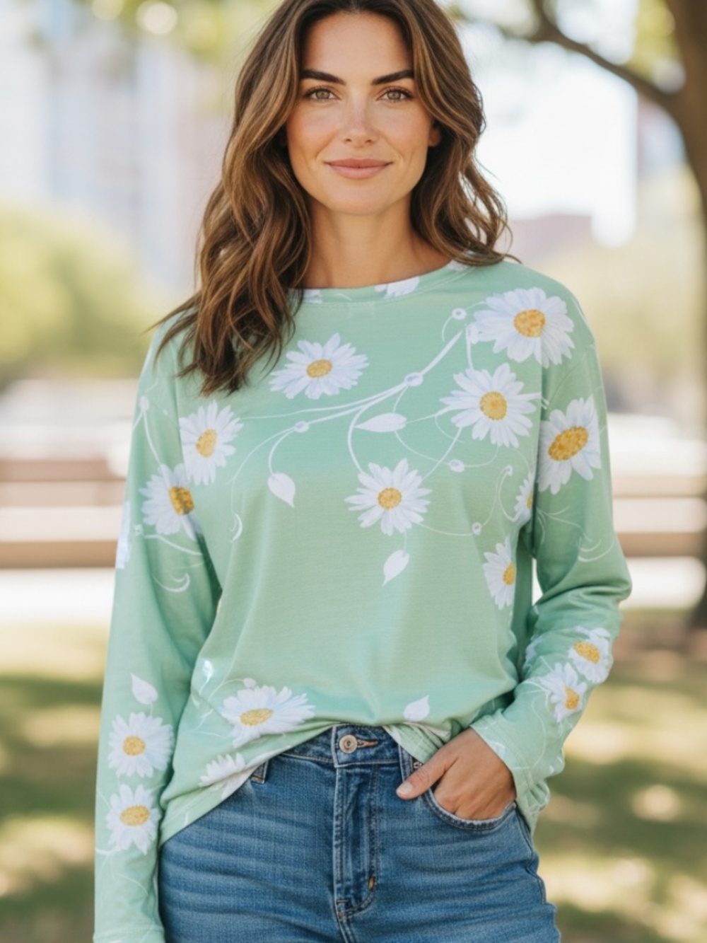 Woman Daisy Floral Tunic Top Sage Green, Plus 3X,NWT